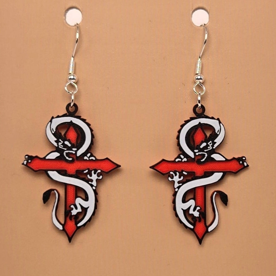 Boucle d'oreille en forme de Croix Dragon avec crochets hypoallergéniques sans nickel